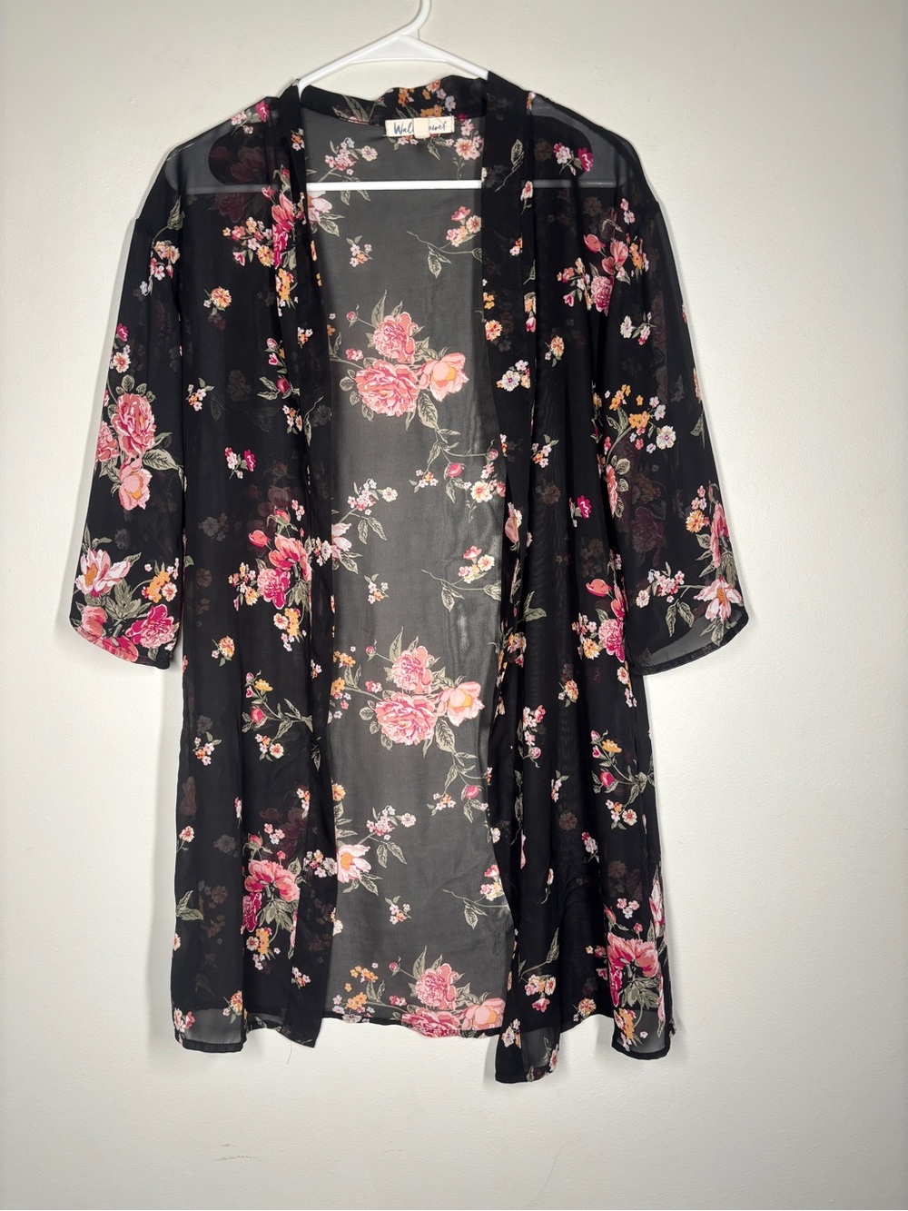 Wallflower Black Sheer Floral Kimono Robe